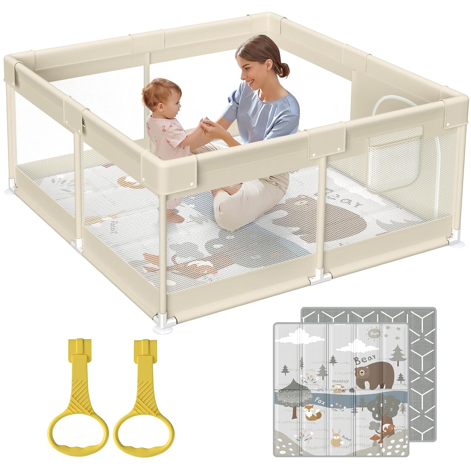Fodoss Baby Laufgitter mit Matte, 120x120cm - beige