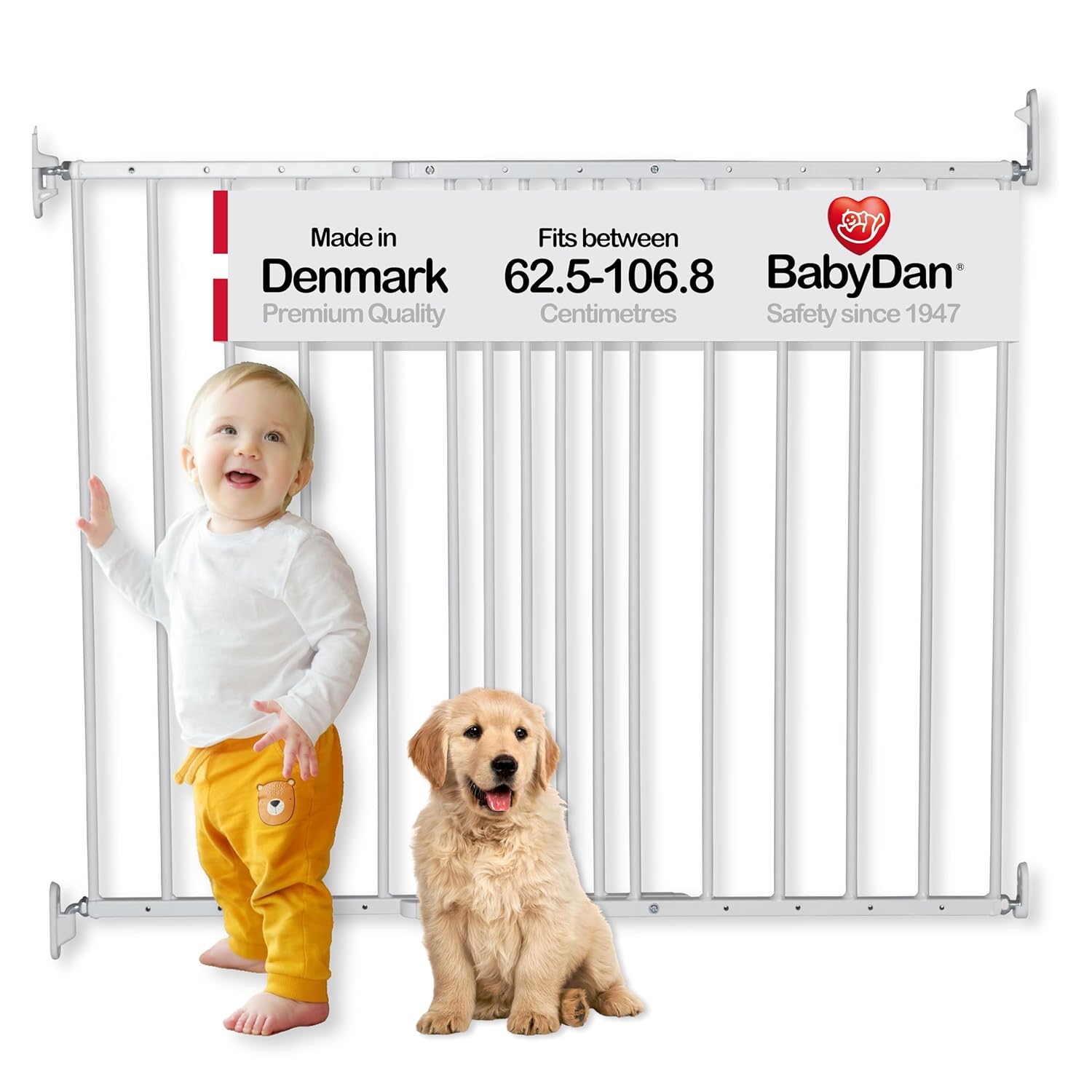 BabyDan Copenhagen, 62,5-106,8 cm, Verlängerbares Treppenschutzgitter - Metal White - 62.5-106.8cm/24.6-42"