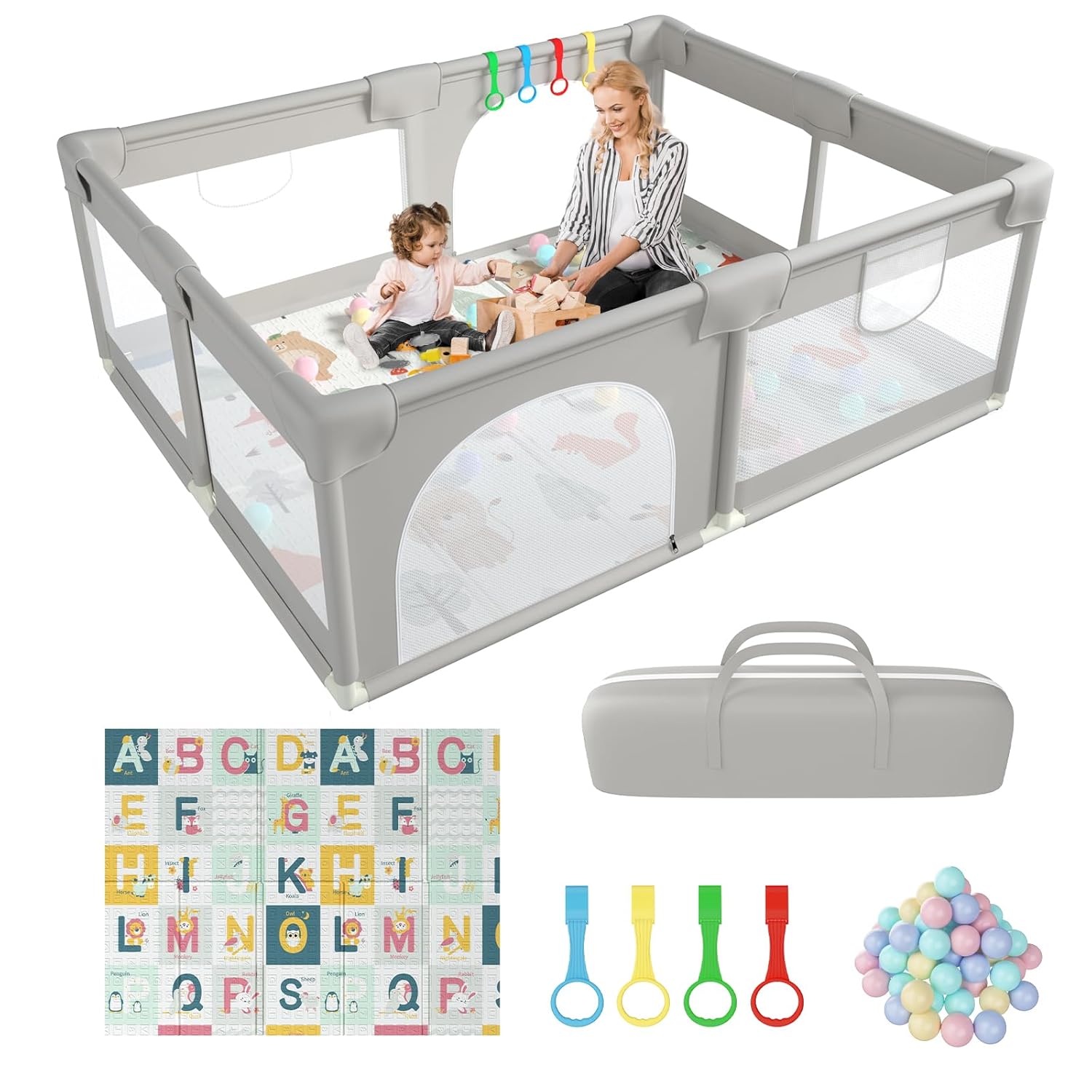 Laufstall Baby mit Matratze 180x150 cm